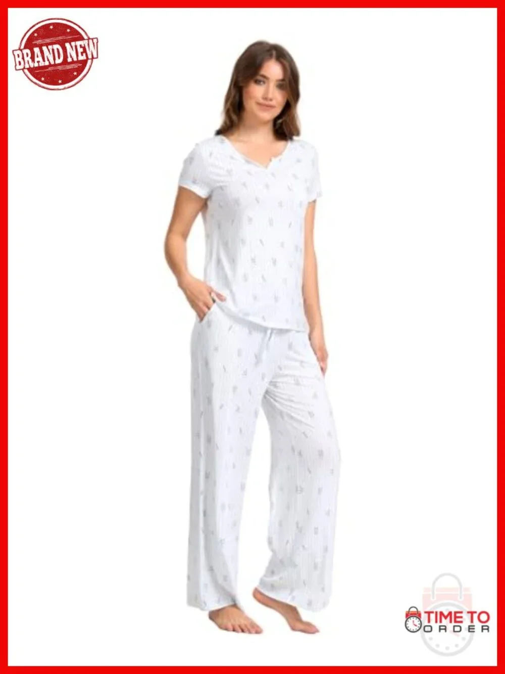 Women's Bamboo Viscose Pajama Set - Short Sleeve & Long Pants - Cooling Sleep